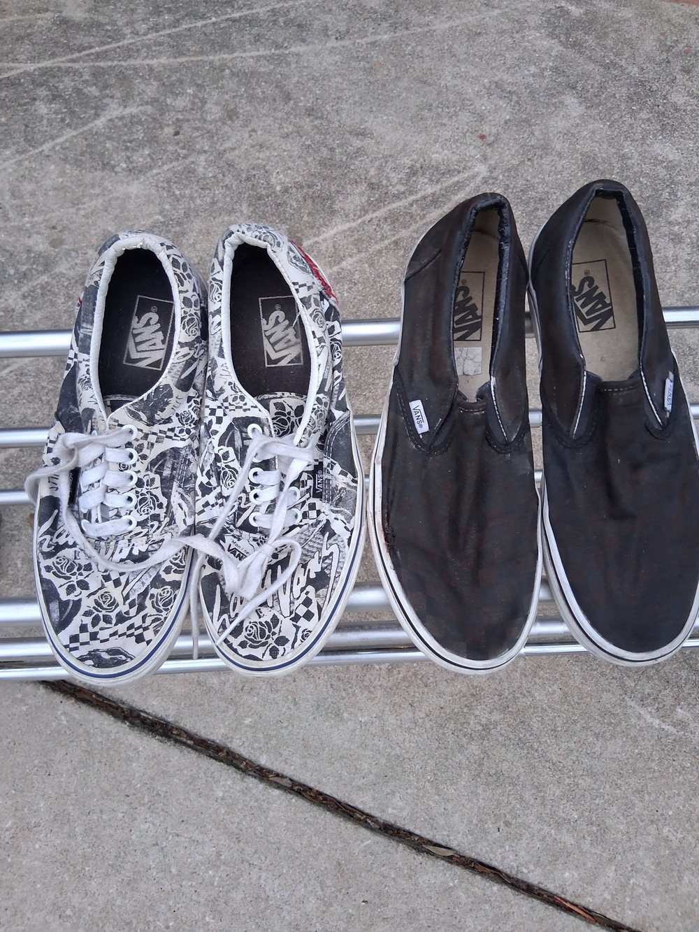 Vans Black Slip-On & White Floral Lace-Up Sneakers
